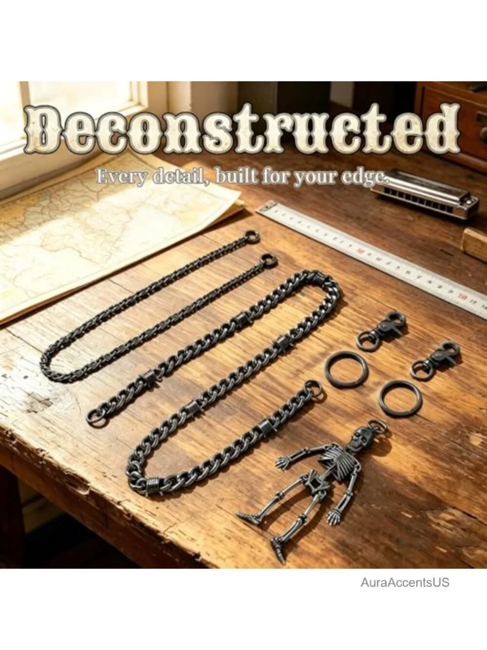Punk Gothic Double Layer Skull Wallet Chain for Men